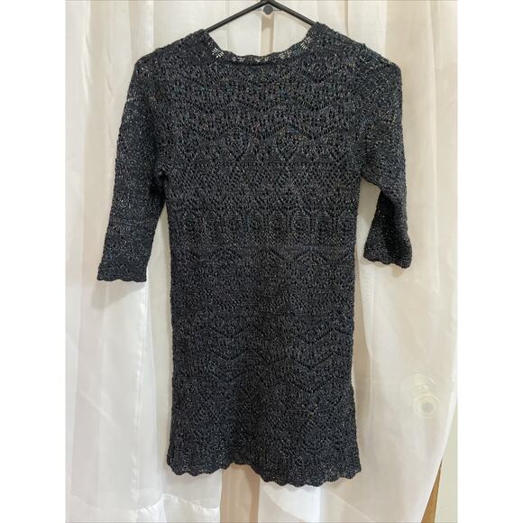 Cat & Jack‎ Girls Sparkly Black Multicolor Knit Holiday Sweater Dress Sz L 10/12 - Picture 3 of 7